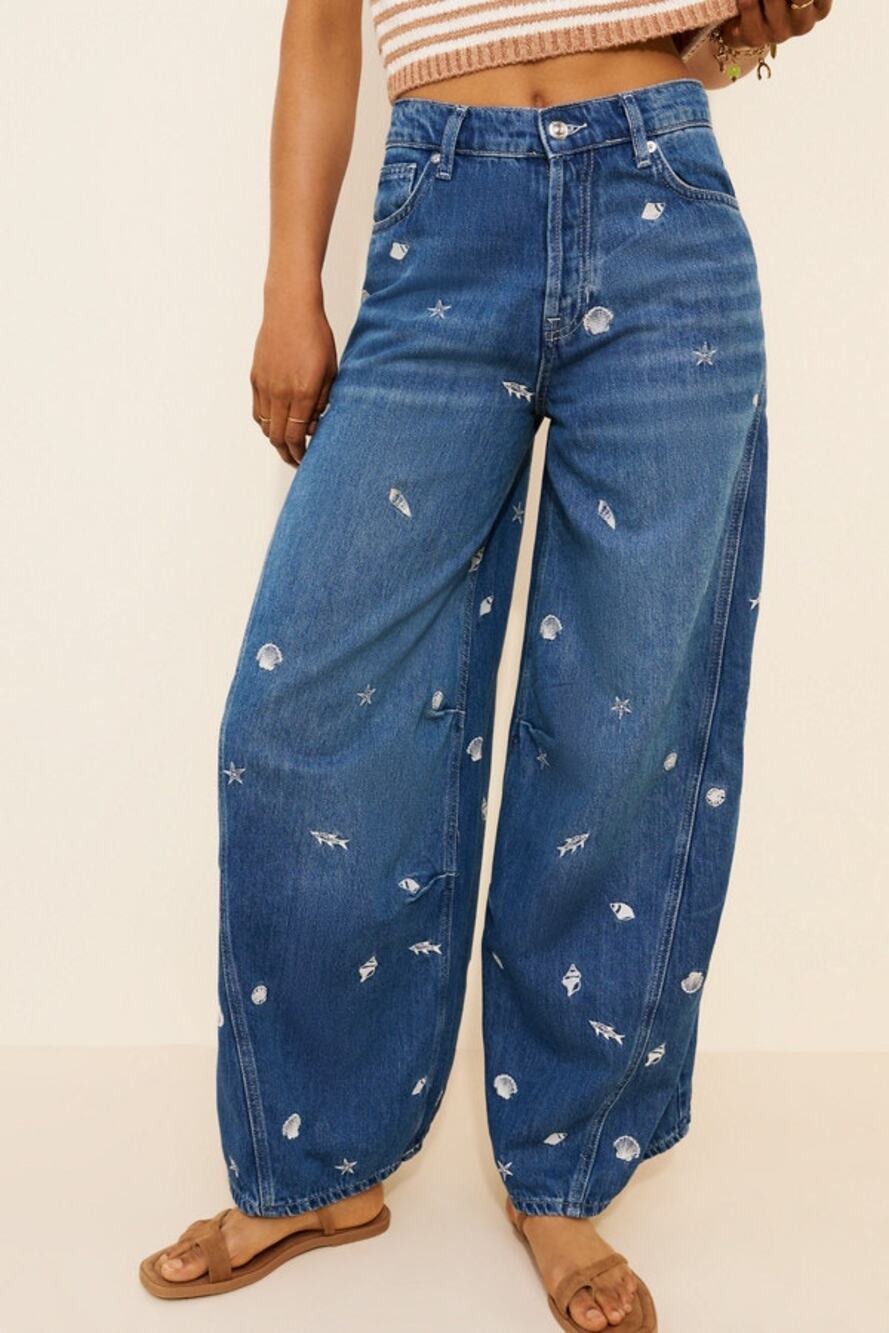 Free People We The Free Westward Embroidered Jeans Under the Sea 25 NWT